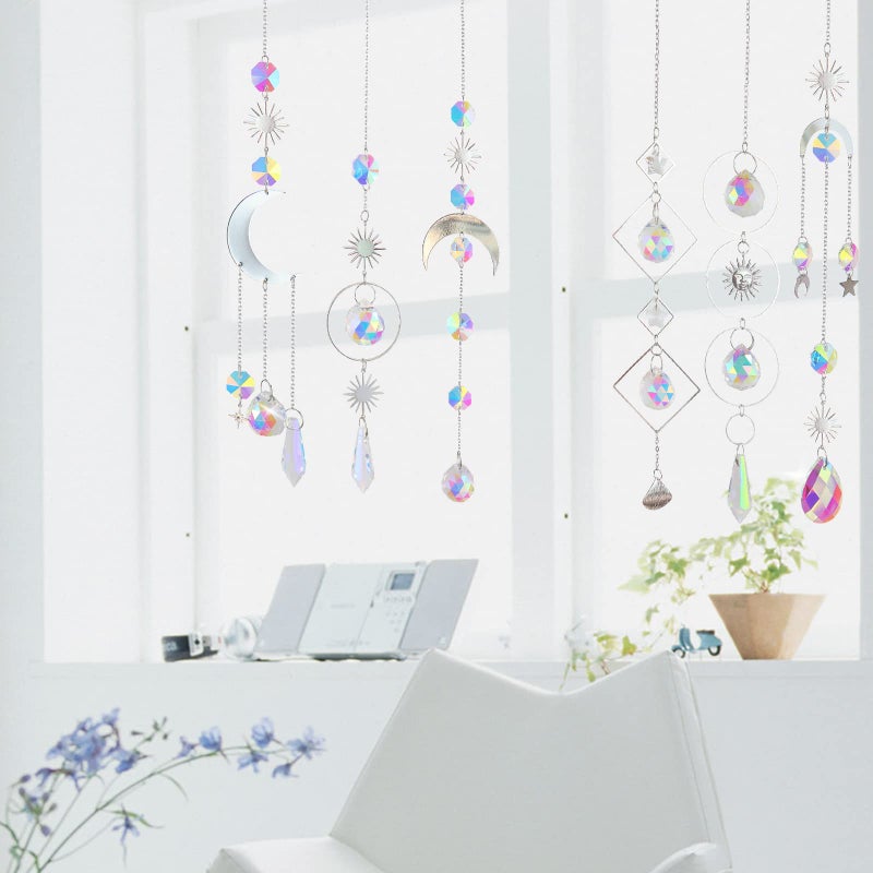 ilclviz 6Pieces Crystal Suncatchers for Window Hanging Sun Catcher with Chain Rainbow Maker Crystal Prisms Decor for Home Garden Party Wedding Ornament Gift Mother Daughter - Image 4